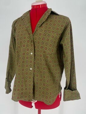 Vintage 60s 70s Geometric Medallion Print Tailored By Hollyvogue Mod Button Down
